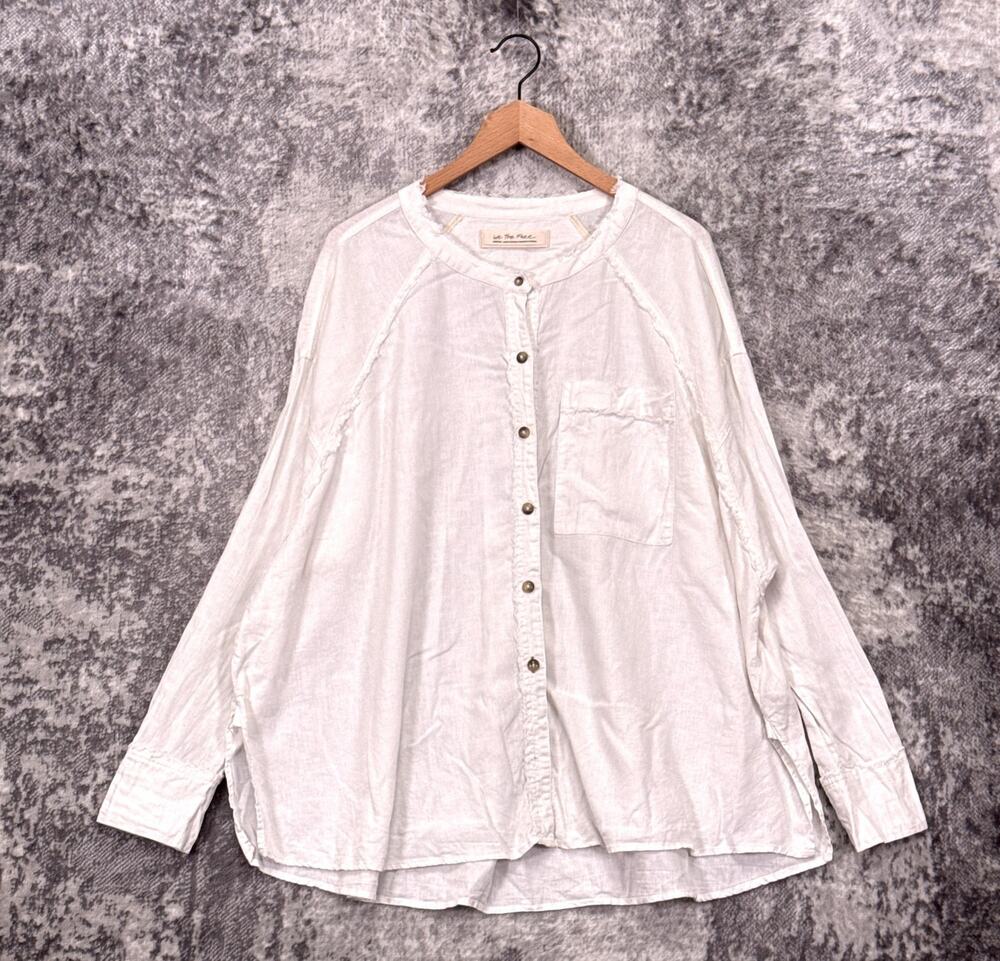 Free People Oversized Tunic Shirt Medium Womens White Linen Blend Button Down